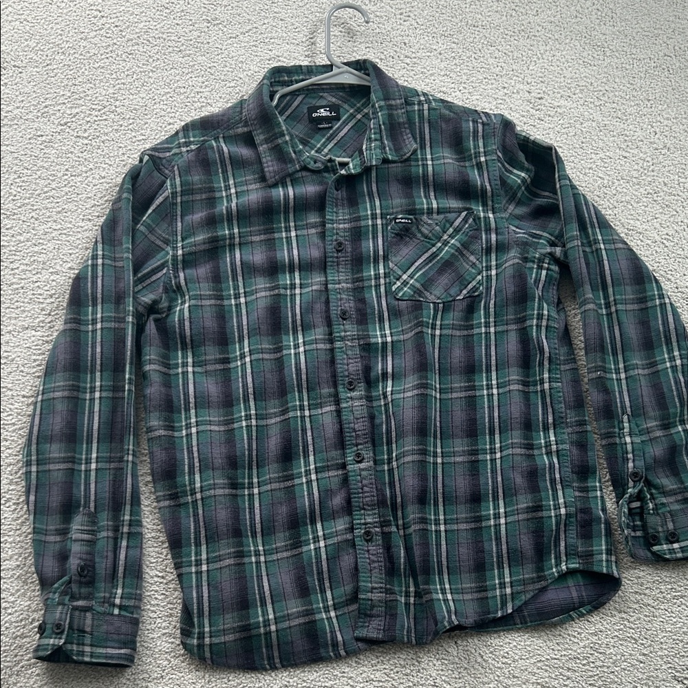 Oneill Men's Plaid Shirt - super soft, Dark Green and Black